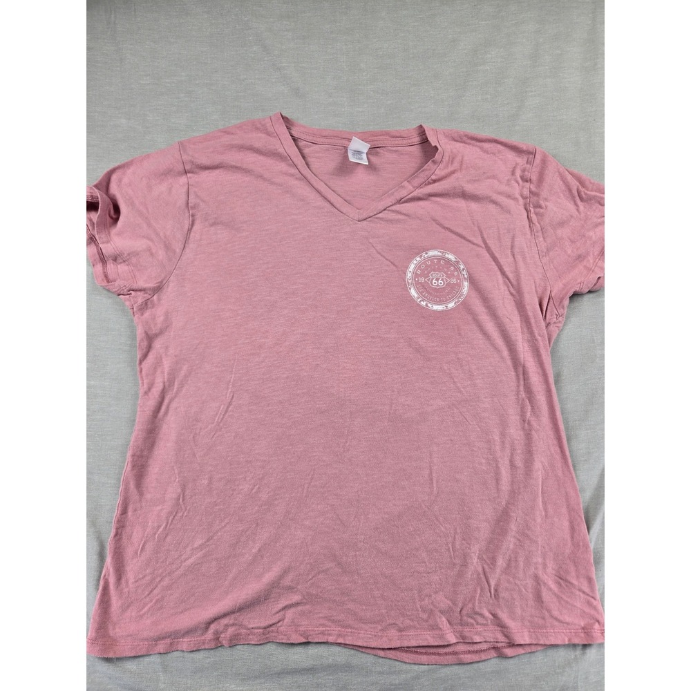 Prairie Mountain Route 66 Floral Graphic V-Neck T-Shirt Mauve Pink XXL Cotton